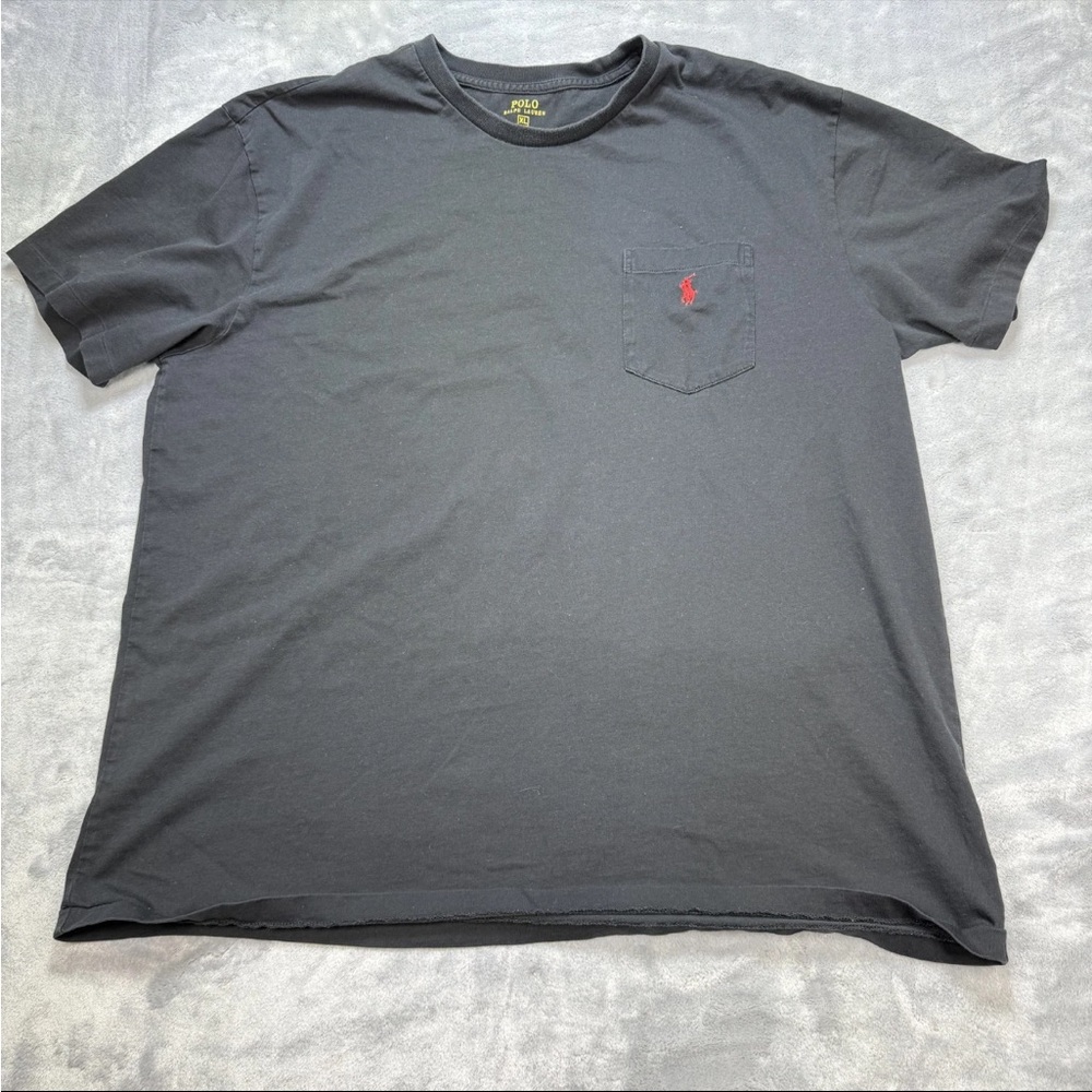 Polo by Ralph Lauren Men's Dark Gray Tee with Red Emblem